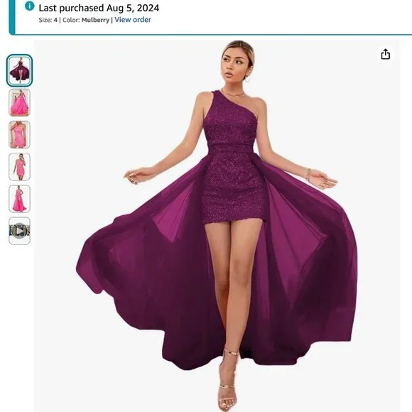 Dresses | One Shoulder Short Prom Dresses With Detachable Train Sequin Homecoming  Dresses | Poshmark